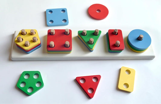 Wooden Color & Shape Sorter Blocks Set, Multicolour