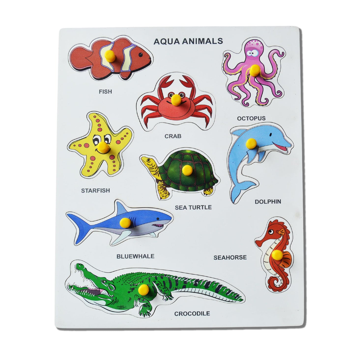The Ally Wooden Puzzle Board, Educational Learning Toy for Kids (Aqua Animal)