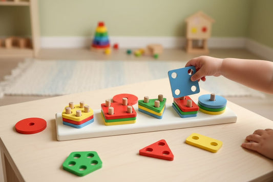 Wooden Color & Shape Sorter Blocks Set, Multicolour