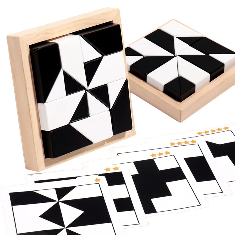 Wooden Hidden Building Blocks Puzzle Game with 40 Double Sided Cards