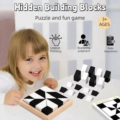 Wooden Hidden Building Blocks Puzzle Game with 40 Double Sided Cards