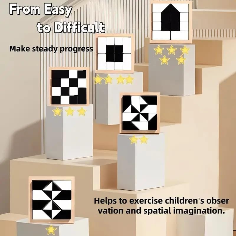 Wooden Hidden Building Blocks Puzzle Game with 40 Double Sided Cards