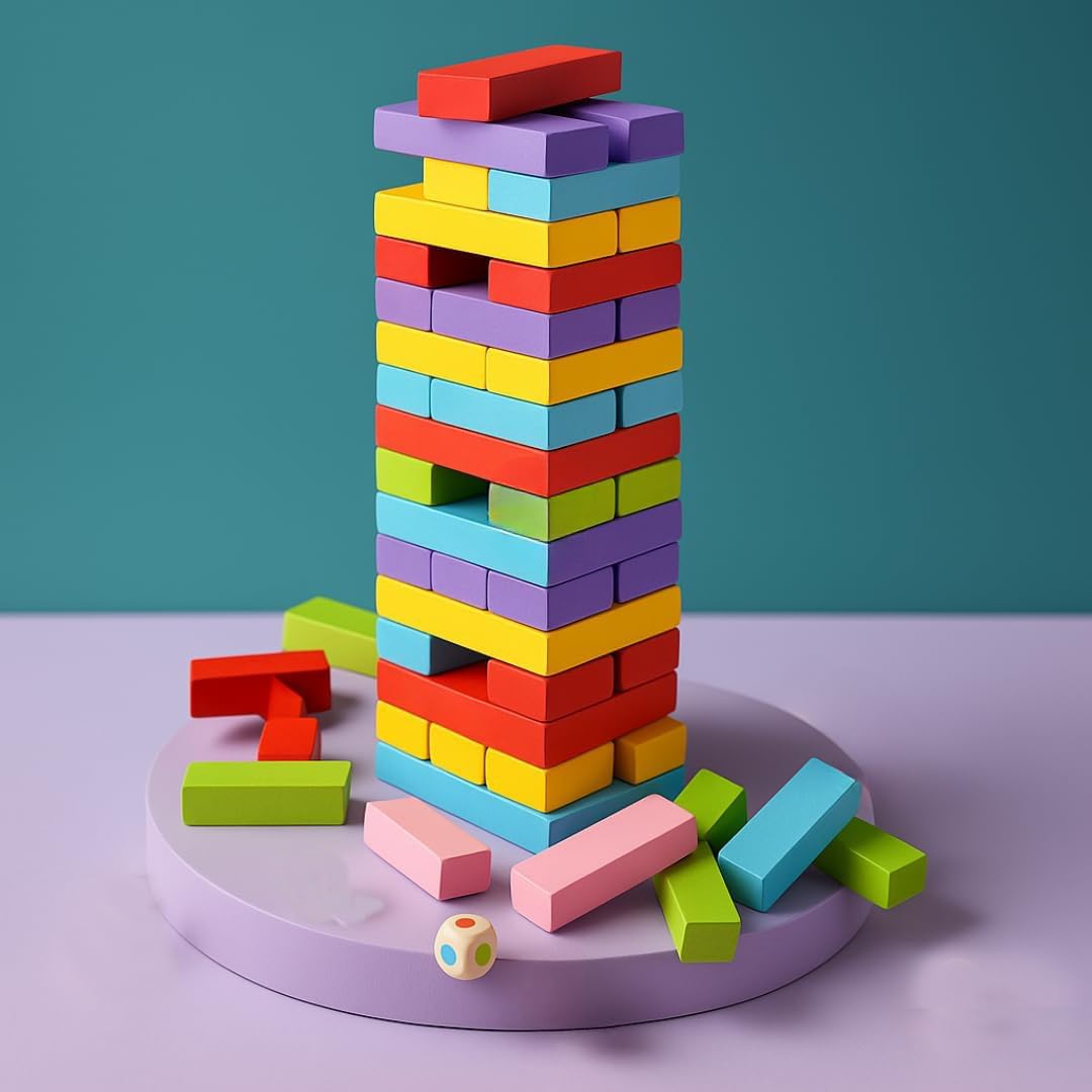 Wooden 54 Building Block, Party Game, Tumbling Tower Game for Kids and Adults