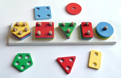 Wooden Color & Shape Sorter Blocks Set, Multicolour