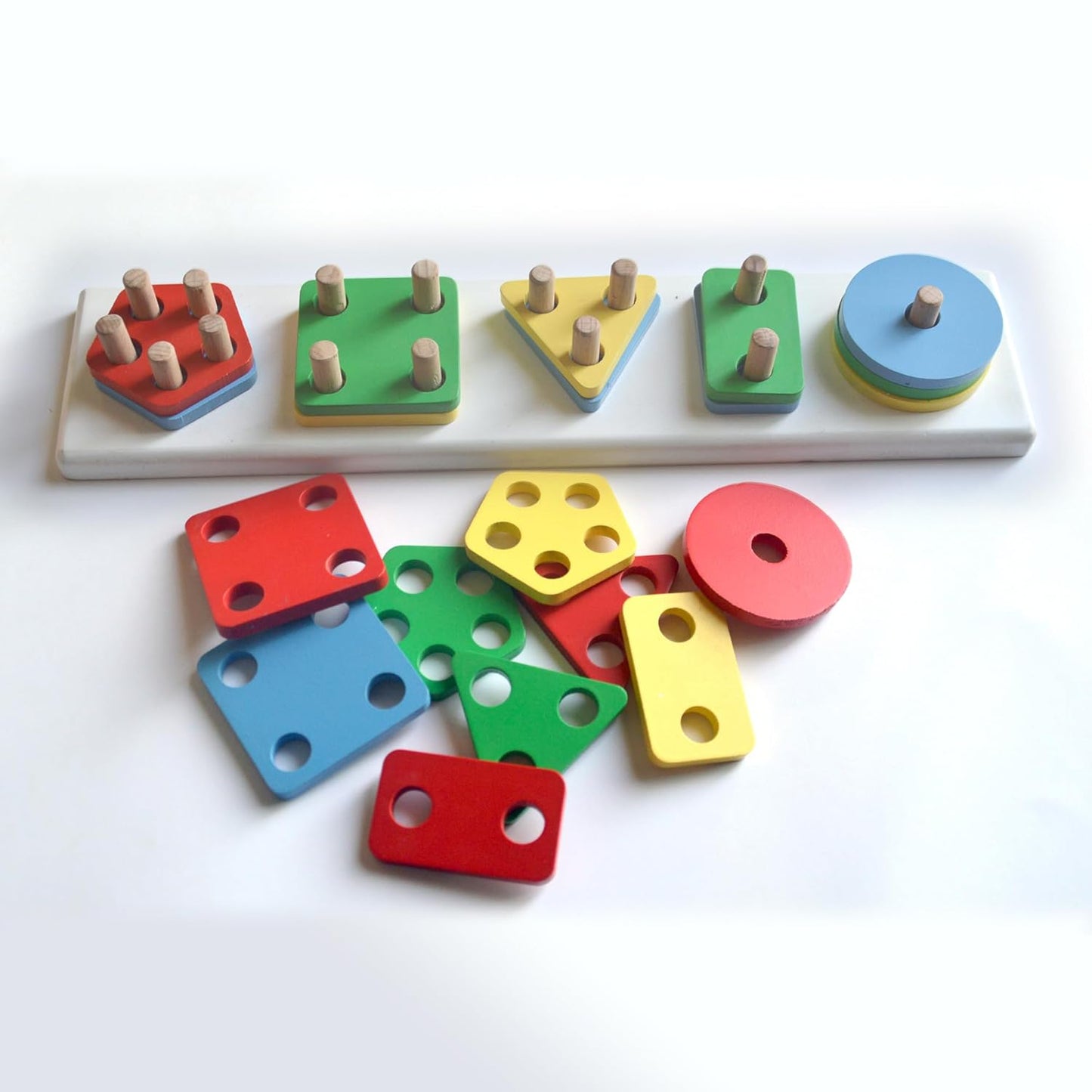 Wooden Color & Shape Sorter Blocks Set, Multicolour