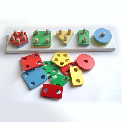 Wooden Color & Shape Sorter Blocks Set, Multicolour