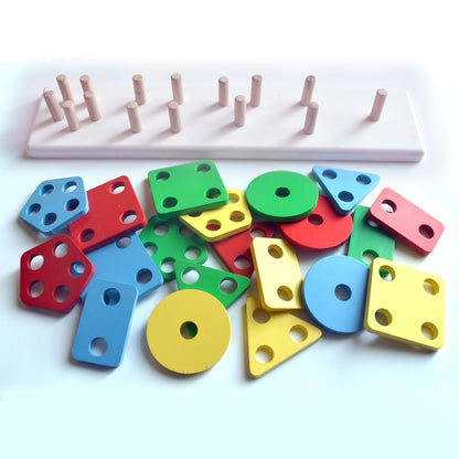 Wooden Color & Shape Sorter Blocks Set, Multicolour