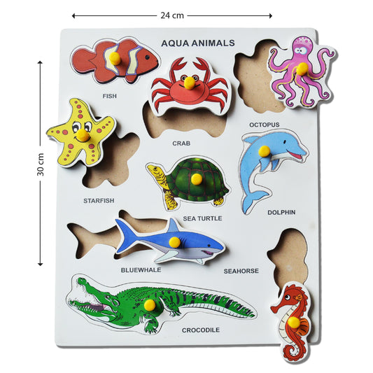 The Ally Wooden Puzzle Board, Educational Learning Toy for Kids (Aqua Animal)