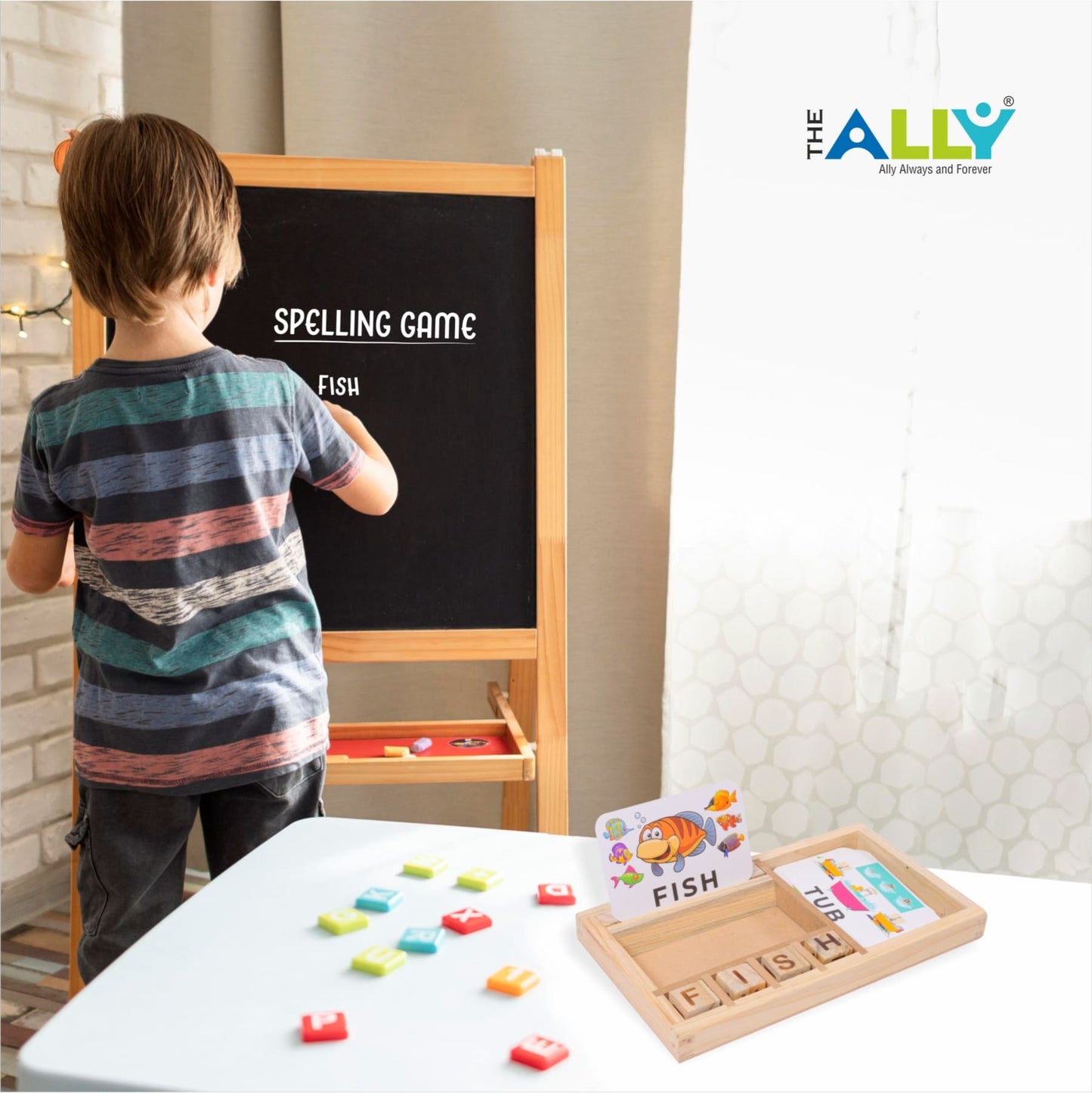 Wooden Spelling Game with Flash Cards for Early Learning