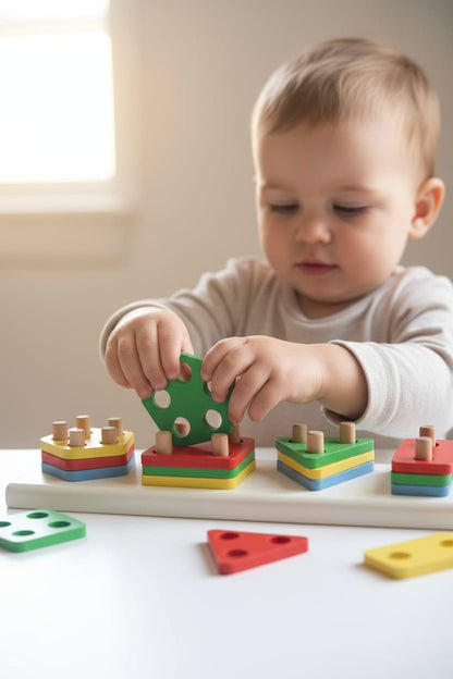 Wooden Color & Shape Sorter Blocks Set, Multicolour