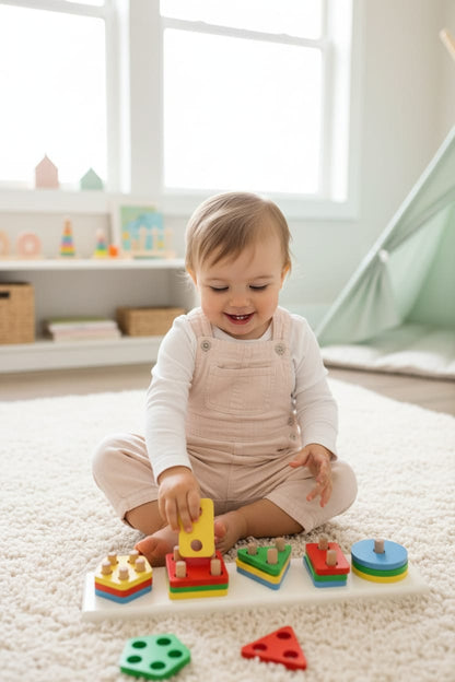 Wooden Color & Shape Sorter Blocks Set, Multicolour