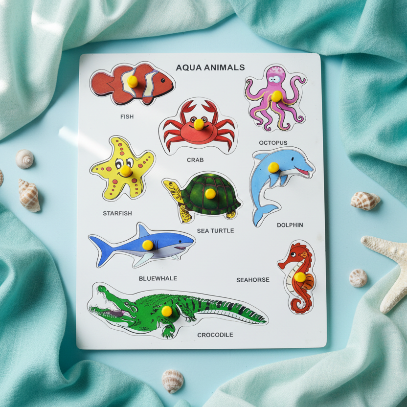 Aqua Animals puzzle flat lay