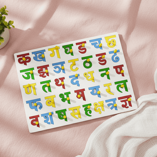 Hindi Alphabet Wooden Educational Puzzle with Knobs for Early Learning of Kids