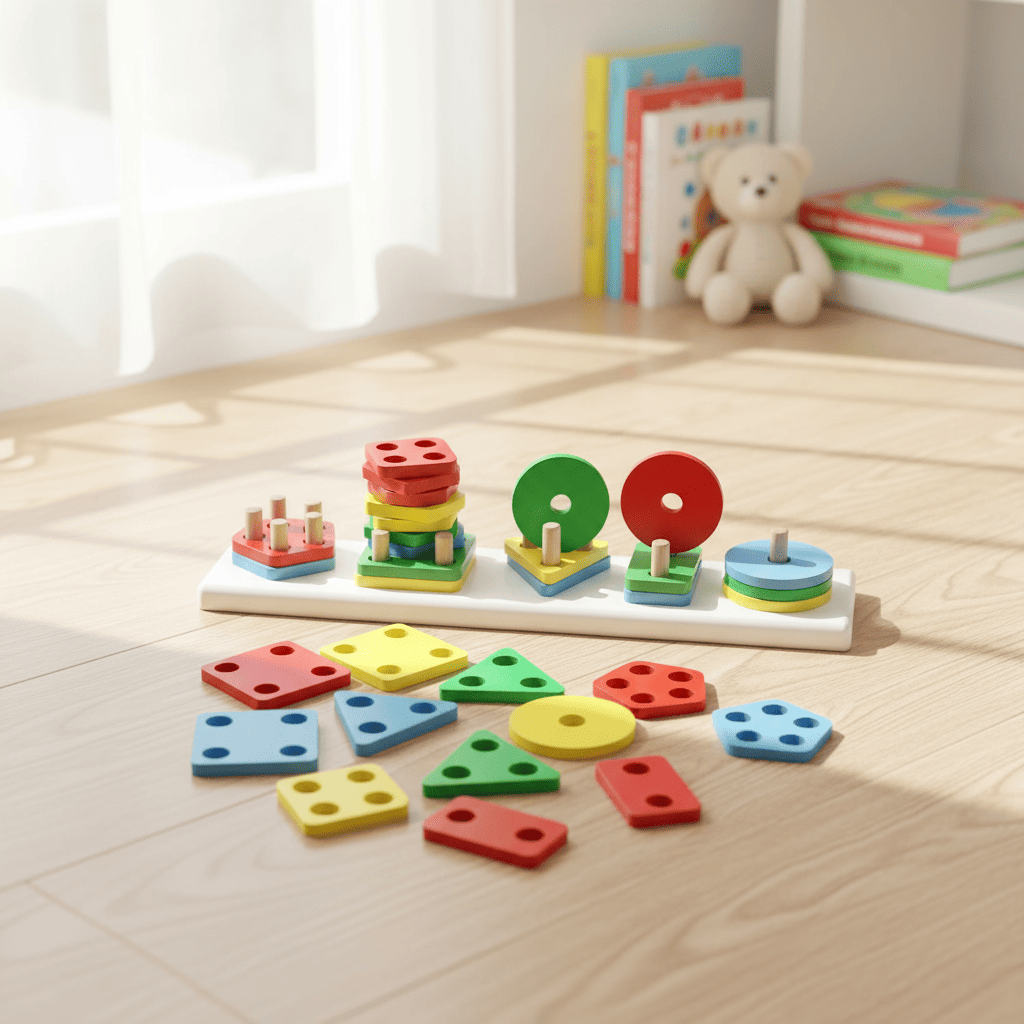 Wooden Color & Shape Sorter Blocks Set, Multicolour